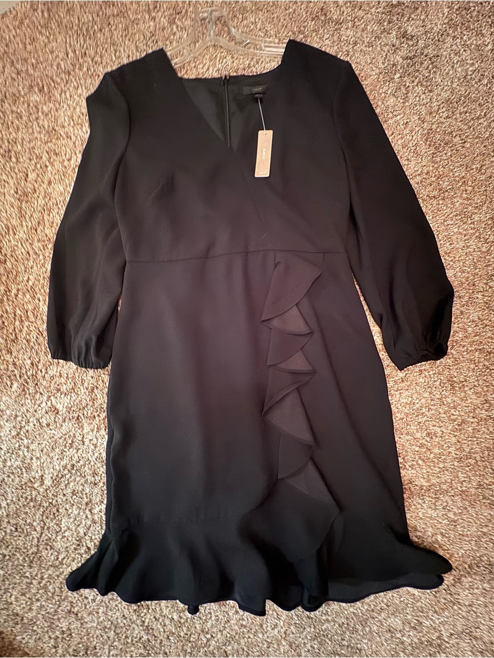 J. Crew Black Long-Sleeve Ruffle Front Dress
